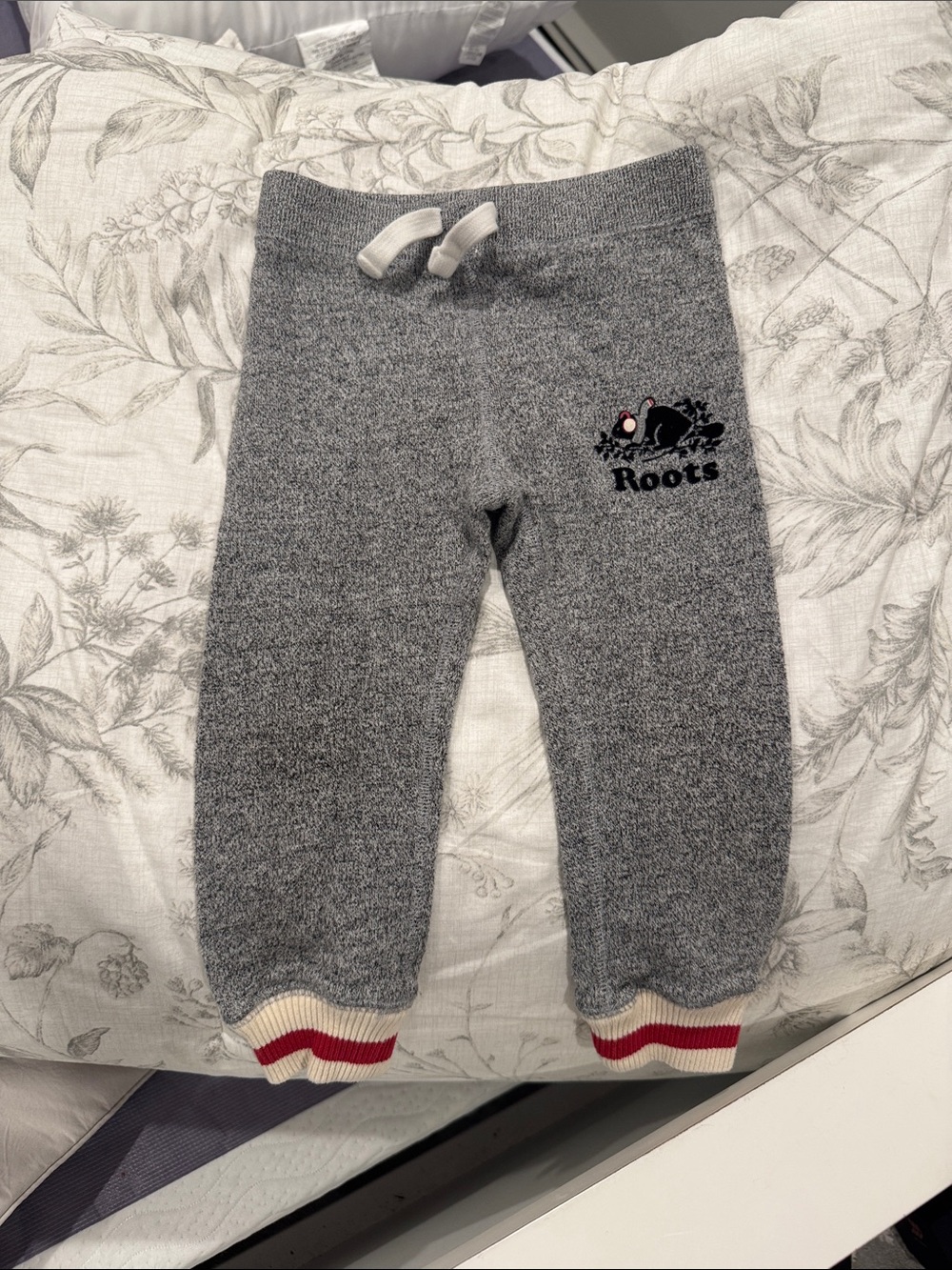 Roots Gray Knit Joggers with Red-Trim Cuffs